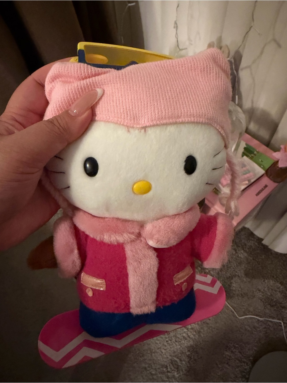 VINTAGE MCDONALDS Hello Kitty Pink Plush Snowboard Toy